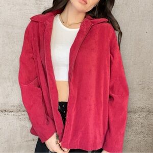 Vintage Cherry Red Suede like Bomber Jacket Retro Grunge Size XL Lightweight Zip